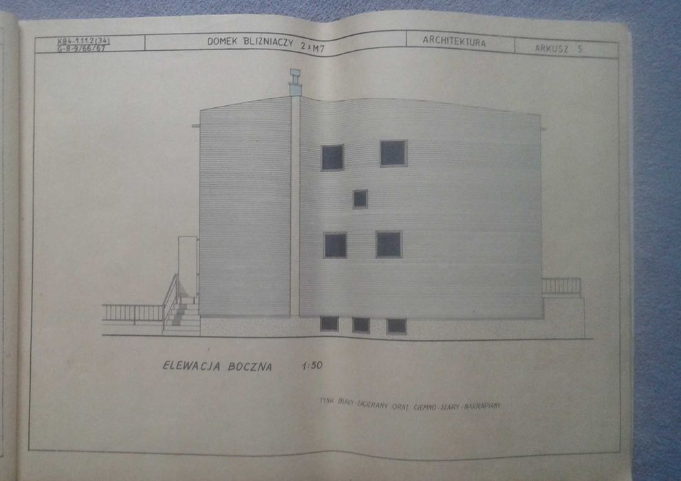 Dokumentacja projektowa z lat '70. Dom jednorodzinny - bliźniaczy.