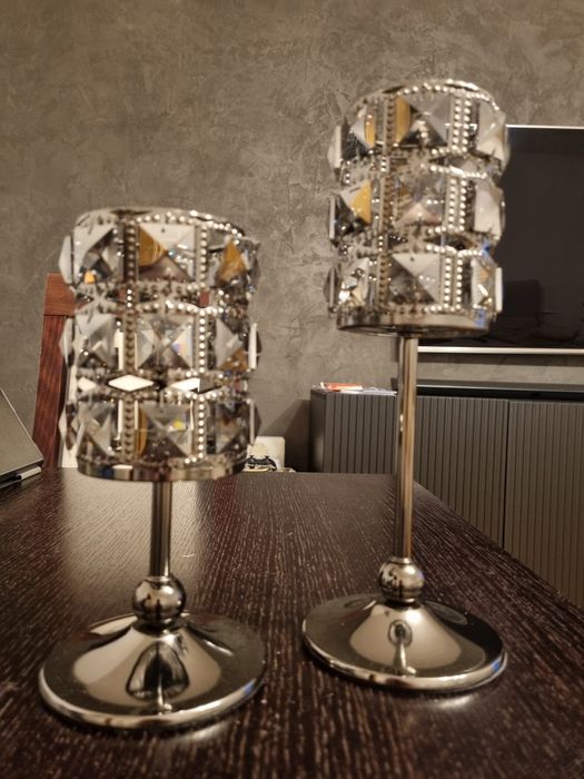 Zestaw świeczników z kryształkami