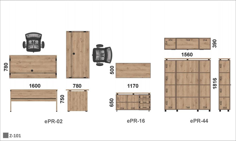 Komplet mebli biurowych od producenta, dąb naturalny
