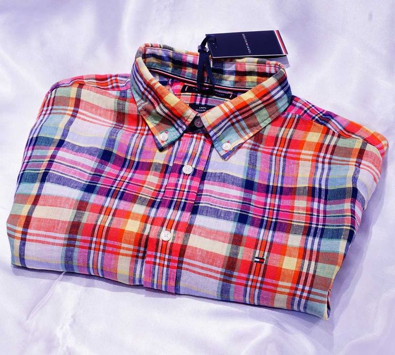 Tommy Hilfiger L Regular lniana koszula krata madras burberry kenzo etro prl louis vuitton ck armani wrangler kiton