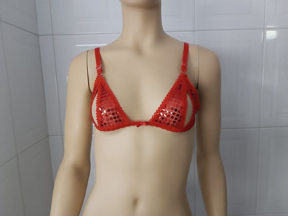 Soutien Aberto. Vermelho com Lantejoulas. Tamanho S