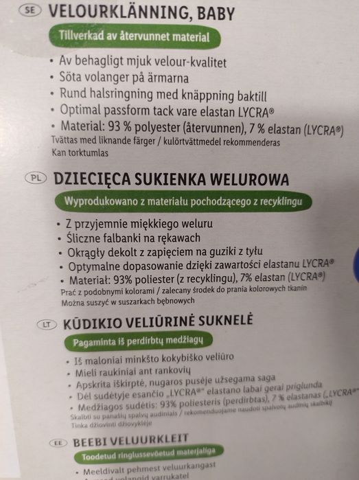 Dziecięca sukienka welurowa 86/92 granat
