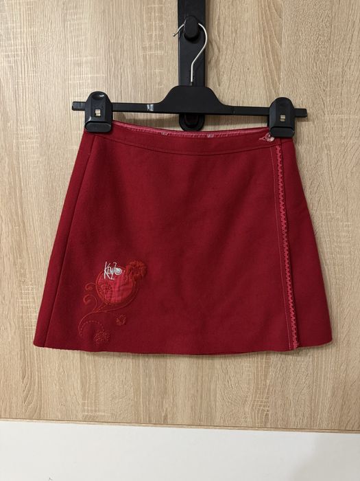 Spódnica Kenzo 10 lat czerwona haft logowana 70% wool wełna laine