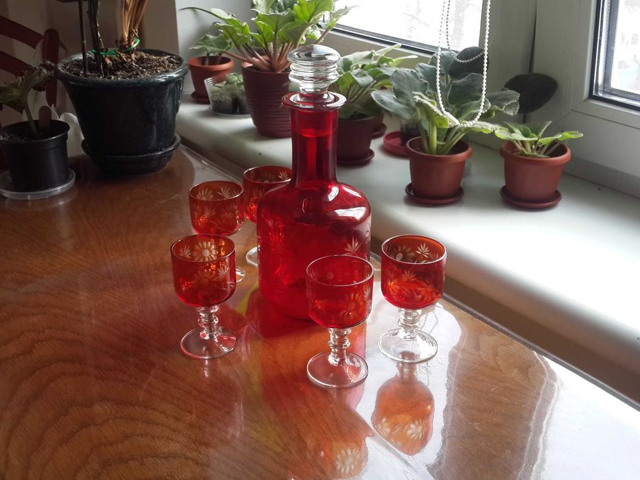 Графин рюмки для коньяка \ рубиновое стекло красный хрусталь