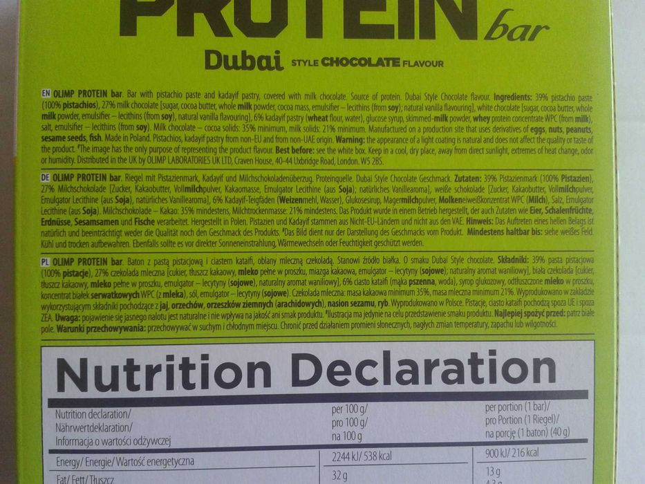 OLIMP PROTEIN BAR Baton białkowy WPC pistacjowy Dubai Style karton 1kg