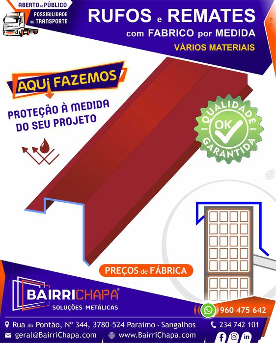 Rufos, Remates, Caleiras, Pingadeiras para Telhados e Coberturas