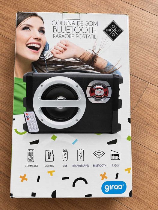 Coluna bluetooth karaoke portátil nova