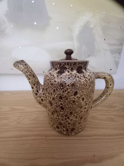 Conjunto Bule e Açucareiro Vintage – Cerâmica Rústica Salpicada