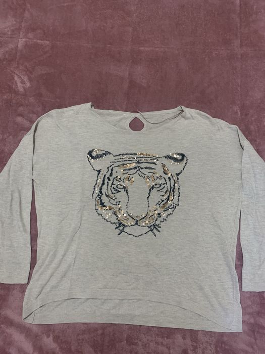 Camisola de malha “Promod” bege tamanho L com tigre estampado