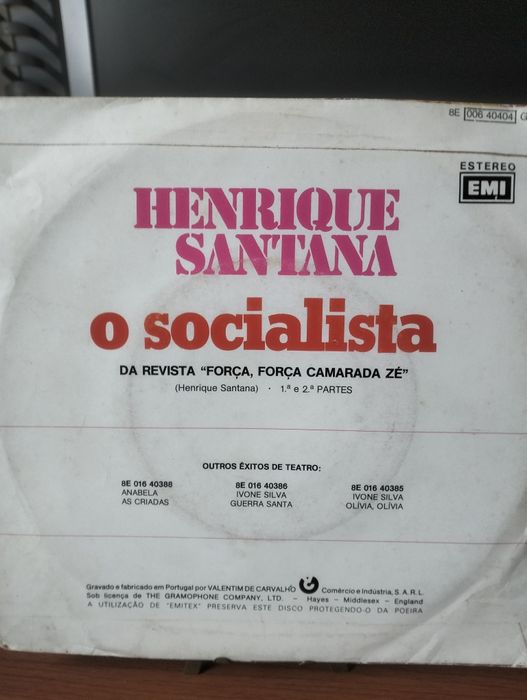 Disco de vinil single Henrique Santana - O Socialista'