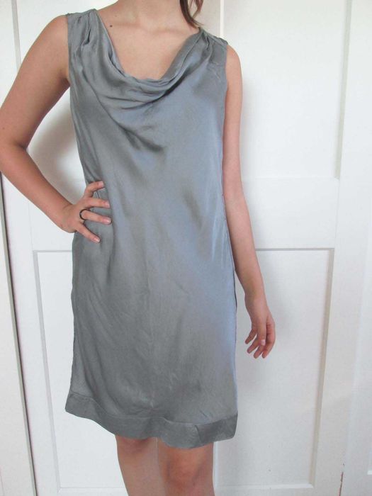 Massimo Dutti szara srebrna sukienka jedwabna jedwab silk S M 36 38