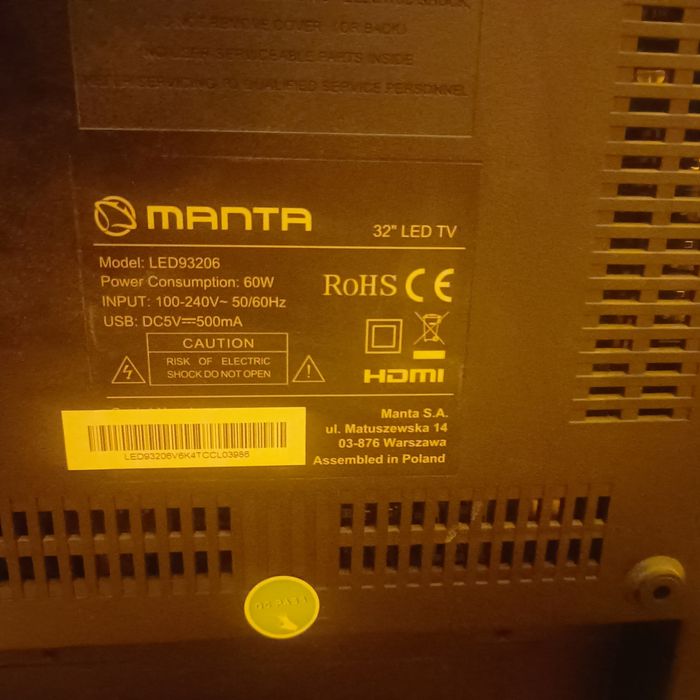 Telewizor Manta 93206 na części do naprawy