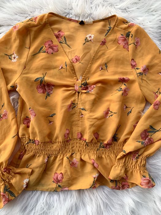 Elegancka bluzka z baskinką w kwiaty (XS/S) H&M