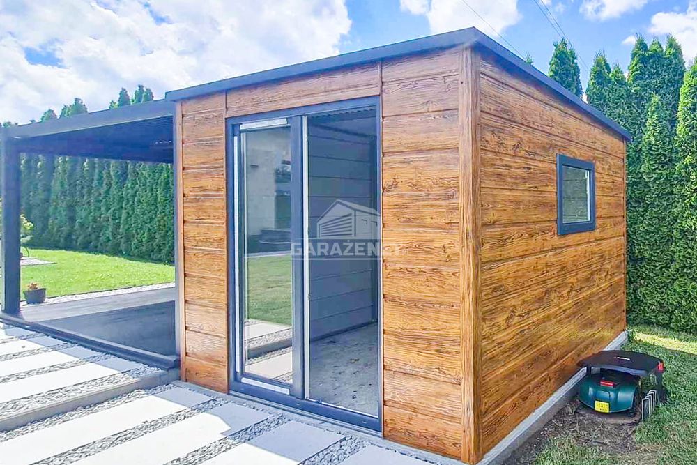 DOMEK OGRODOWY 2,5X2,5M Antracyt Drewnopodobny Dach Spad Tył Gb458