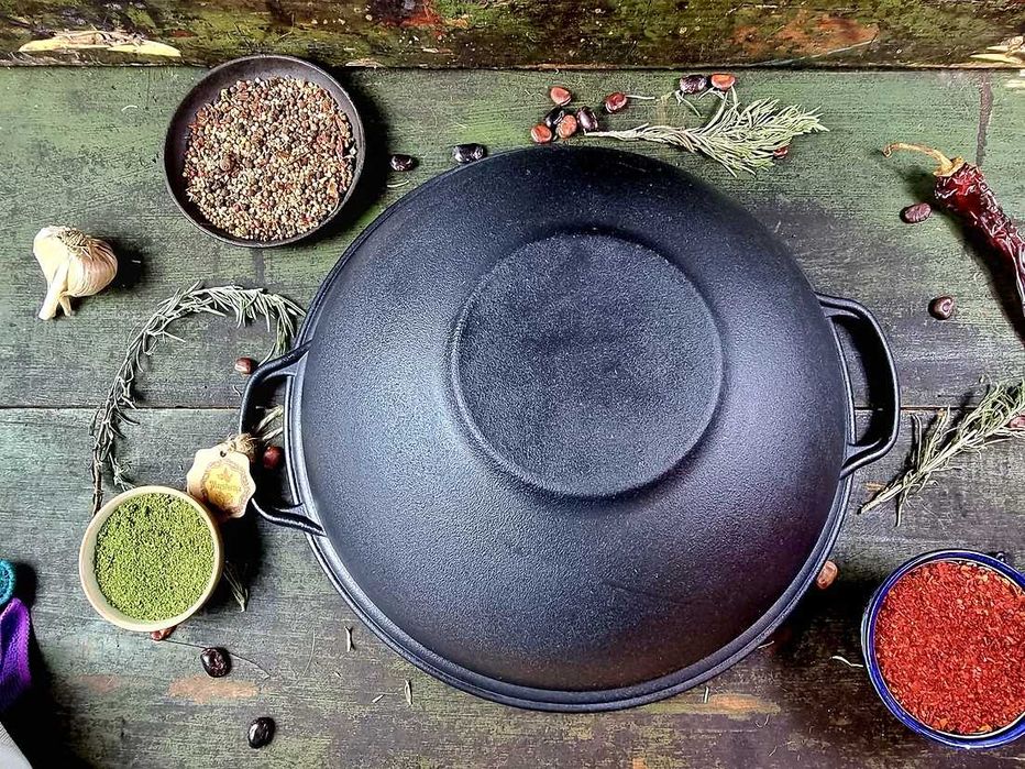 Казан 12л, Ø40см,вага 12кг з чавунною кришкою-сковородою гриль