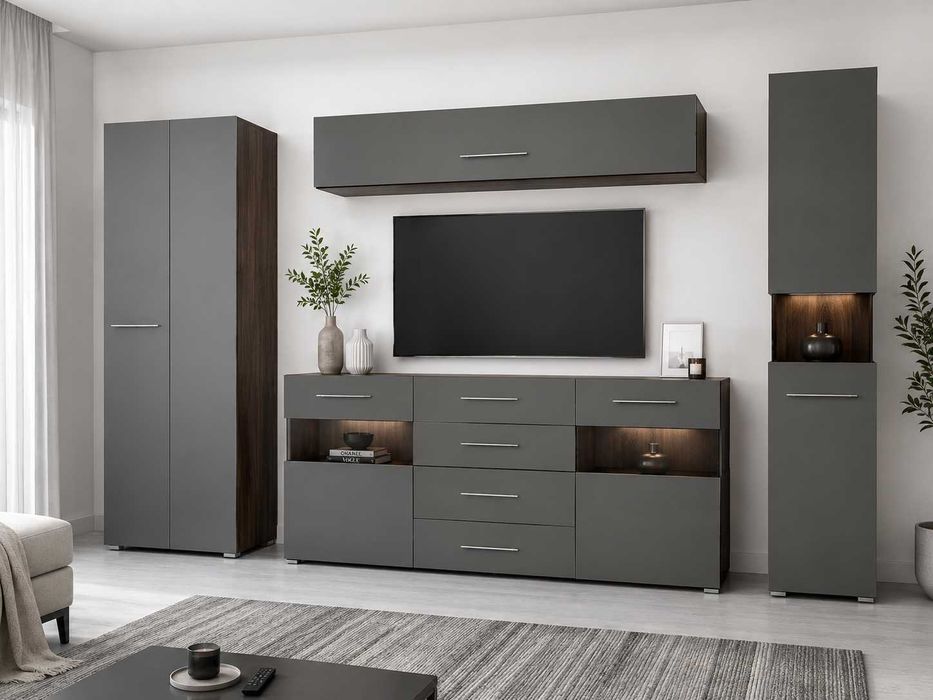 Meblościanka OPTICA zestaw mebli idealny do salonu, pokoju dziennego