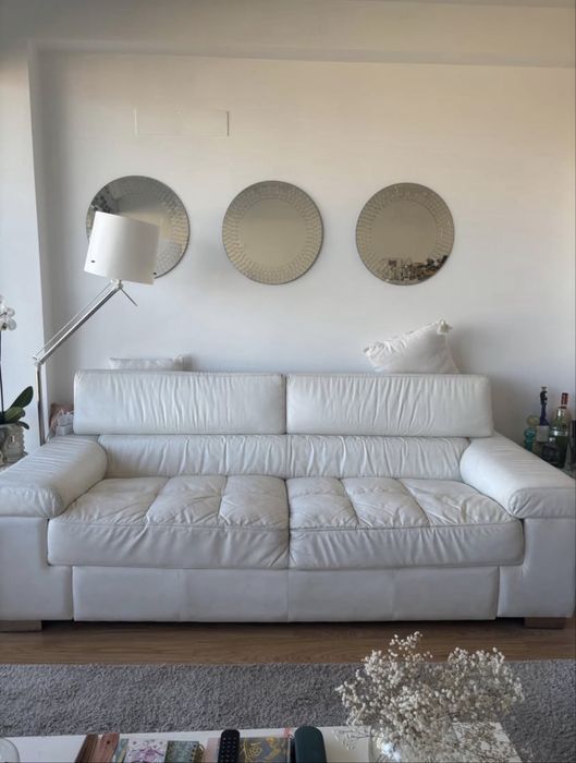 Sofa 100% pele branco 3 lugares