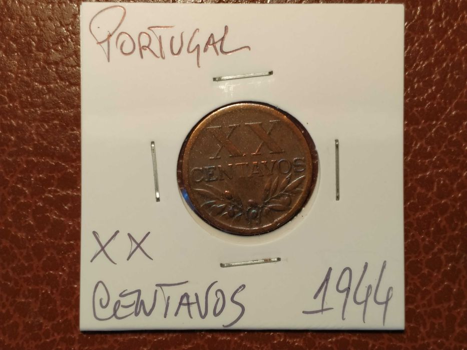 B217 moeda de XX (20) centavos de 1944, em bronze - Portugal