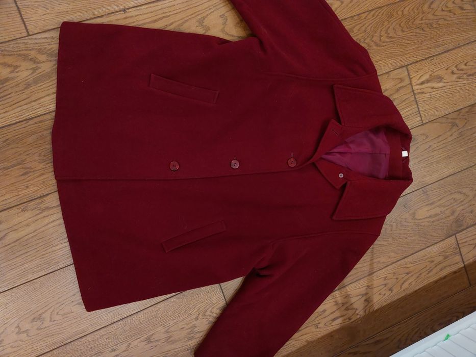 Płaszcz bordowy 7XL 54 wełniany 100% wełna burgund