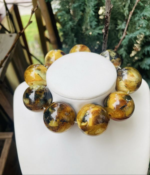 Nowa bransoleta z naturalnych bursztynowych dużych kulek