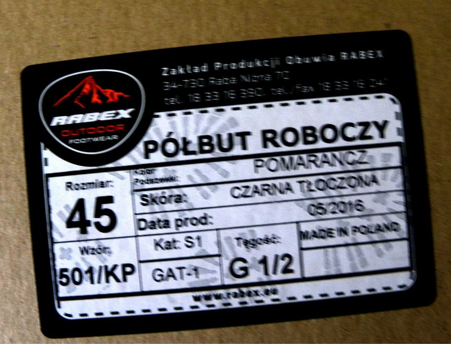 Półbuty z podnoskiem kompozyt  Rabex  501 rozmiar  38