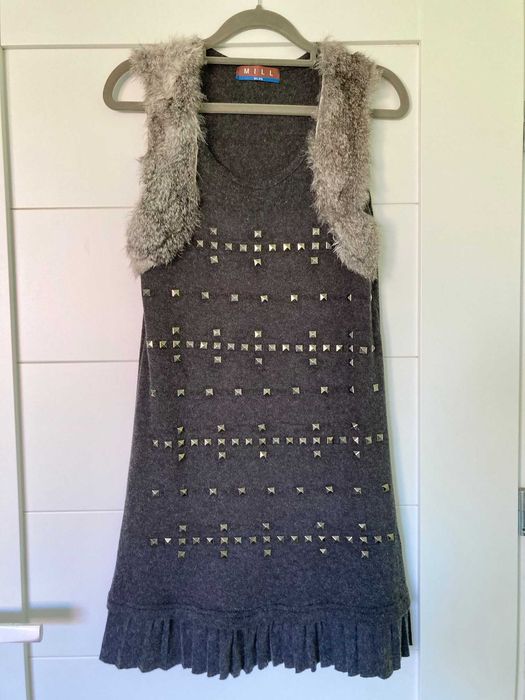 Nowa wełniana szara mini sukienka Mill Blue plisy vintage S