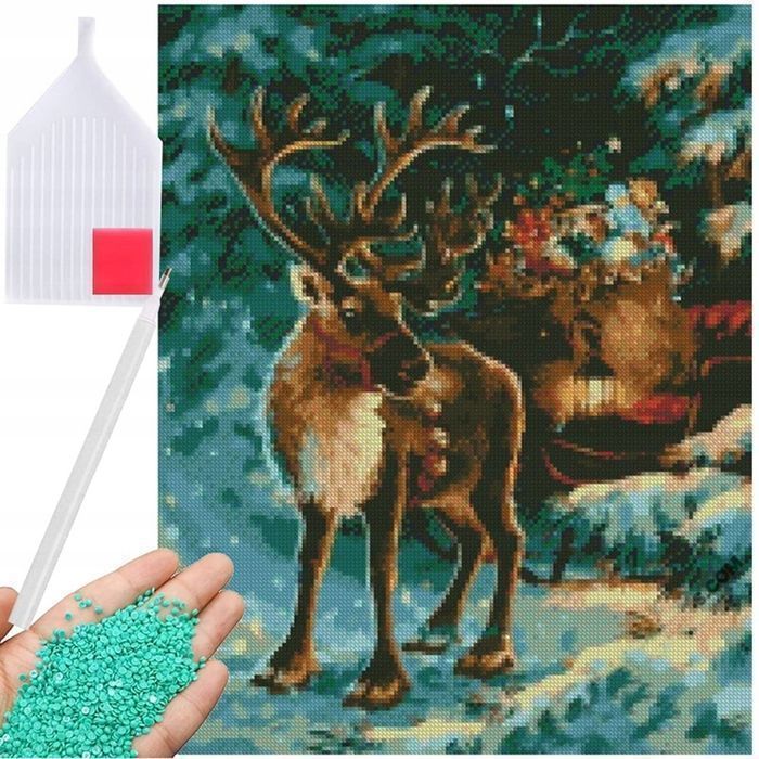 Haft diamentowy 40x30 mozaika zestaw renifer koraliki obraz świąteczny