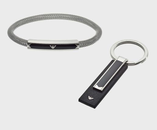 Stylowa męska bransoletka EMPORIO ARMANI w zestawie z breloczkiem