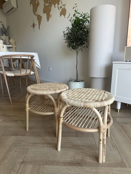 Rattanowe stoliki, boho japandi, kwietnik, dla dzieci H&M
