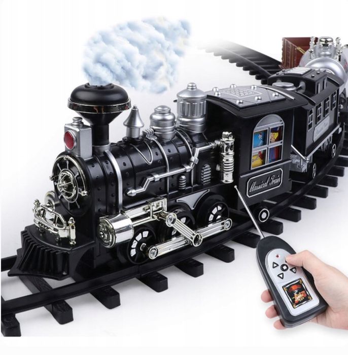 KOLEJKA ELEKTRYCZNA PAROWA DUŻA pociąg lokomotywa 4 wagony pilot 5m