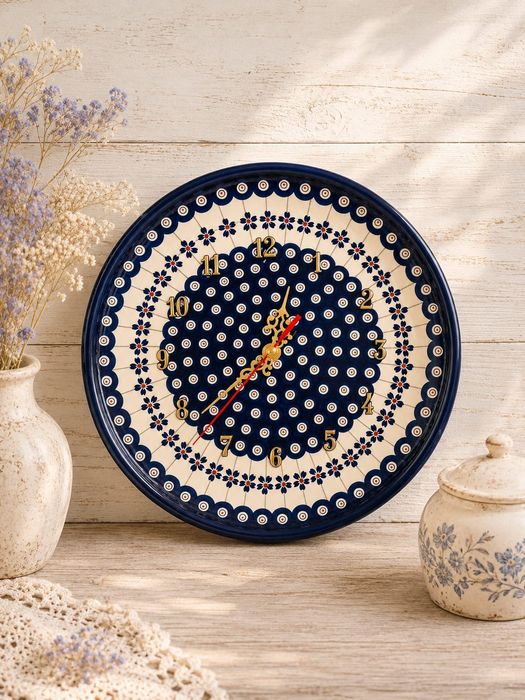 Zegar ścienny cichy ceramiczny 27,5 cm ceramika Bolesławiec Z.C.B.