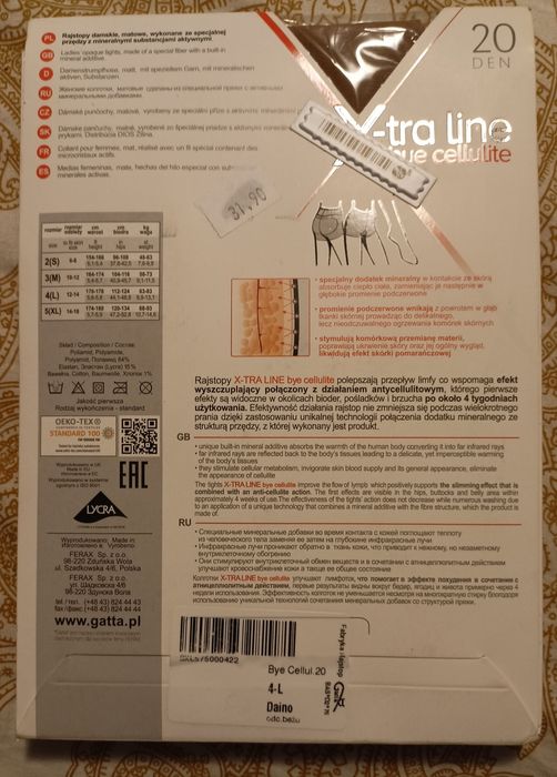 Rajstopy Gatta - X-tra line - BYE CELLULITE - Rozmiar 4 L - Daino