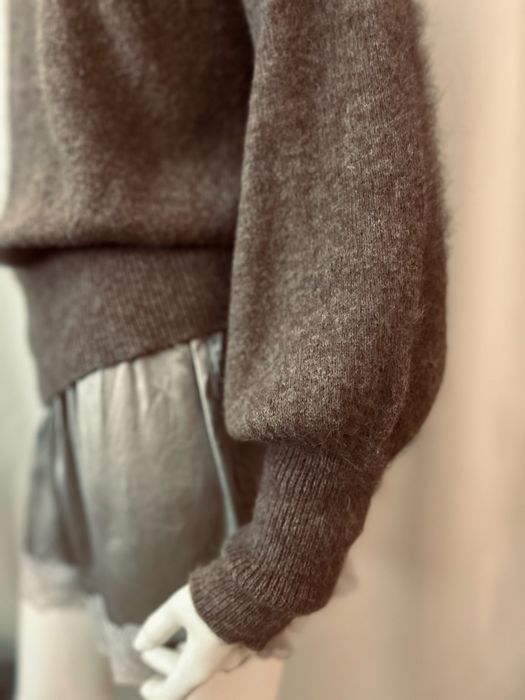 Sweter z angory melanż brązowy ponadczasowy ciepły zima