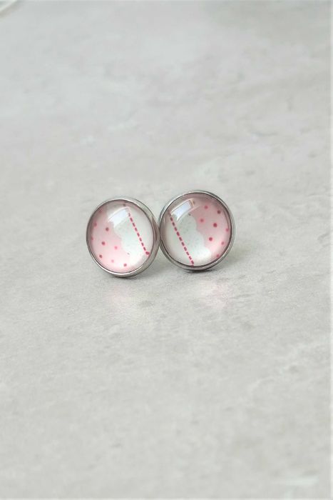 Kolczyki sztyfty różowe wkrętki kropki kreski prezent dla niej