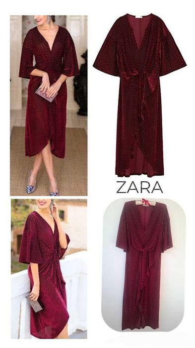 Vestido midi Zara em veludo bordeaux tamanho S/M como novo