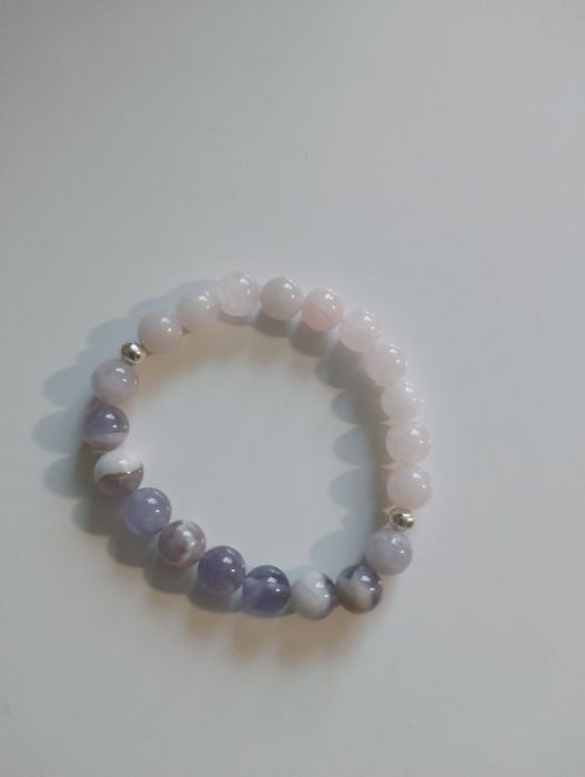 Bransoletka z nat. kamieni Ametyst + Kwarc Róż. | harmonia  miłość