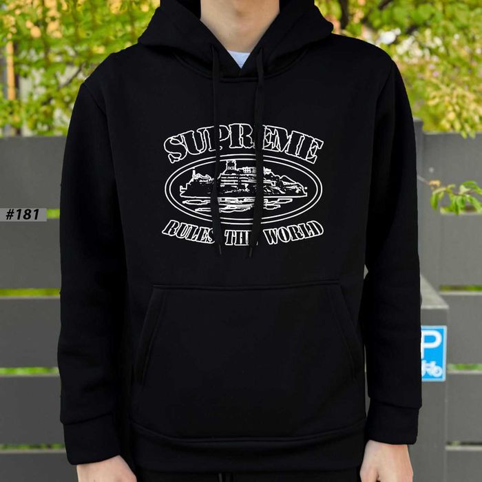 Черное Худи Corteiz x Supreme — Толстовка Кортез Большой Принт Суприм Колоборация — XS S M L XL