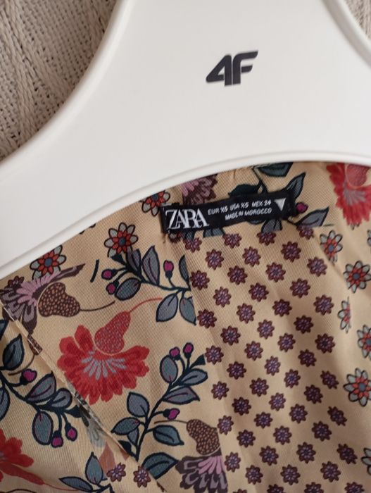 ZARA XS-S satynowa sukienka kombinezon kwiaty patchwork