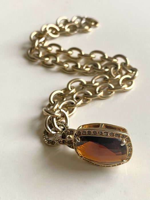 Vintage naszyjnik złoty łańcuch kryształ 80s