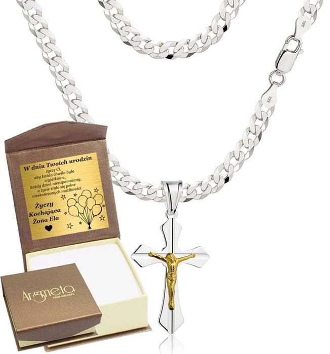 Łańcuszek Srebrny Pancerka 5,00 mm z Krzyżykiem pr 925 Grawer Gratis