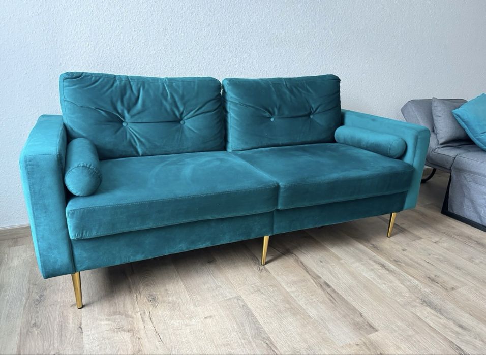 Sofa turkusowa dwu-osobowa, 180 cm