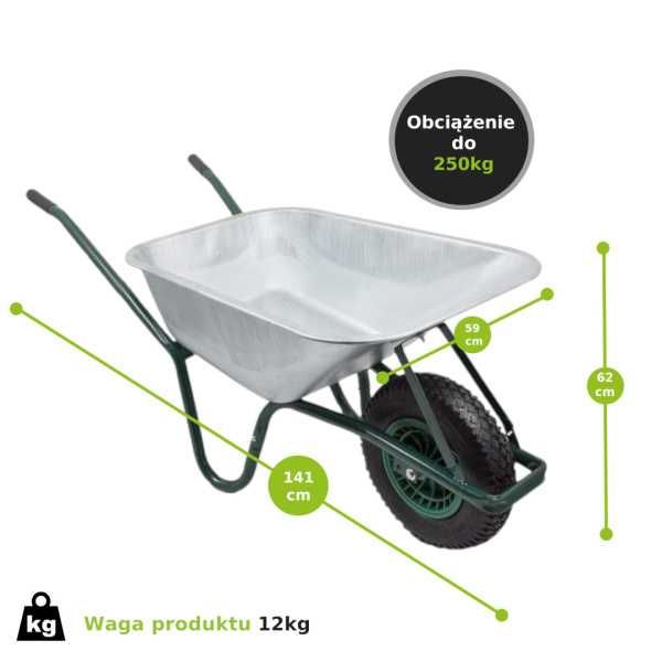 Taczka 100L, 250 kg Ocynkowana Misa Pneumatyczne Koło Solidna i Lekka