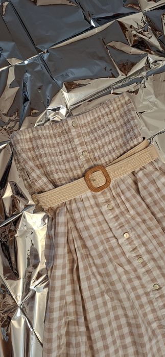 Sukienko spódnica 2w1 xl na gumce krata retro z lnu i bawełny