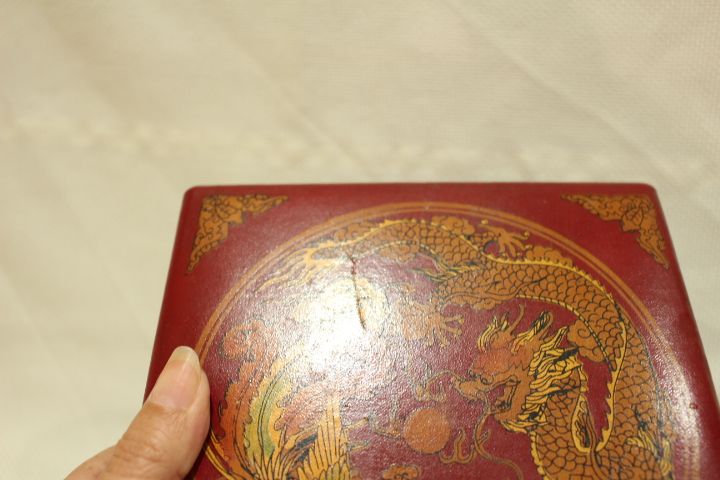 Antiga Bússola Náutica Chinesa em Caixa decoração Dragão e Fénix