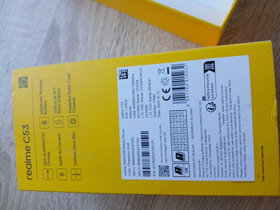 Realme C53 6/128GB złoty, stan idealny, komplet + etui GRATIS