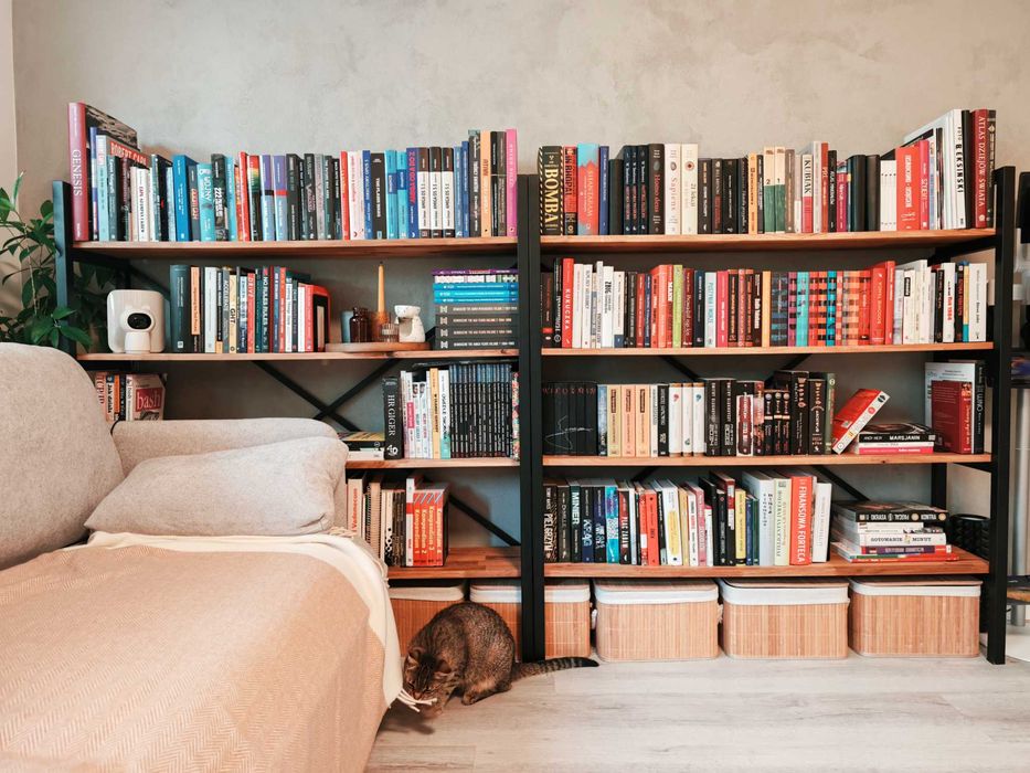 Regał na książki - styl Loft - Dąb Olejowany i metal malowany proszkowo, praktycznie nowy