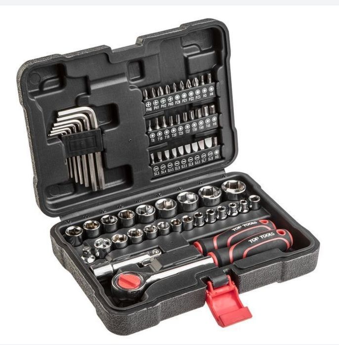 Zestaw Kluczy Nasadowych 1/4", 3/8", 63 szt. Walizka TOP TOOLS
