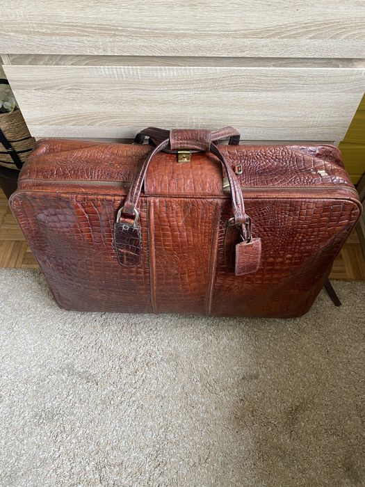 Mala de Viagem Vintage em Pele de Crocodilo Verdadeira (Anos 80)