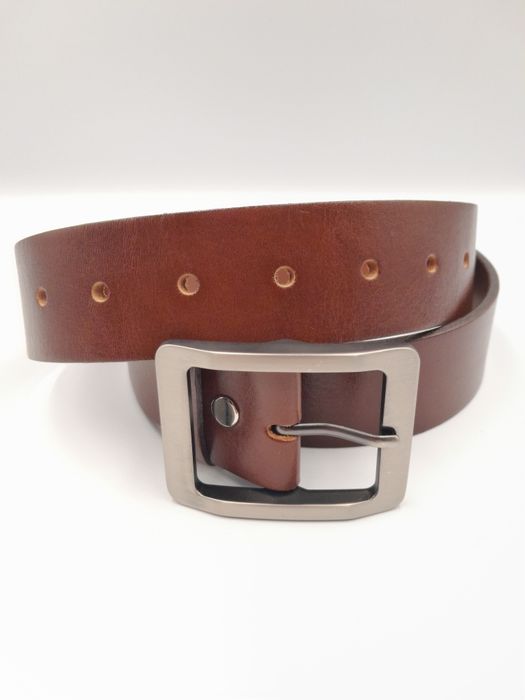 Pasek damski skórzany brązowy, szerokość 4 cm