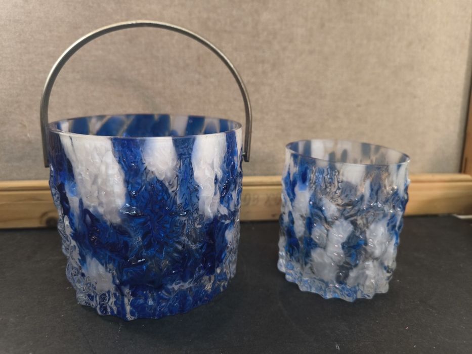 Conjunto Balde de Gelo e Copo em Vidro Artístico